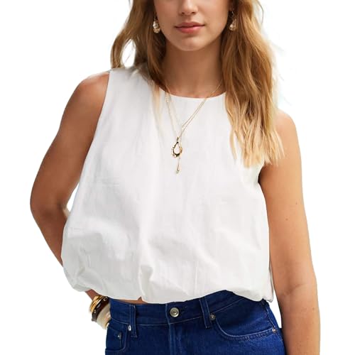 Ainangua Women Summer Bubble Tank Tops Casual Sleeveless Crewneck Pullover Shirts Workout Blouse Beach Travel Outfits