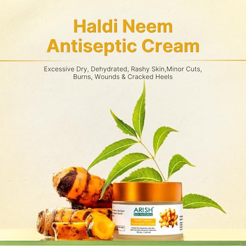 Image of ARISH BIO-NATURAL Haldi Neem Antiseptic Cream | Herbal Skin Protection & Soothing Care for Face, Hand & Body | 24 Hours Moisturisation Turmeric & Neem Formula | Value Pack of 2 x 50 ml