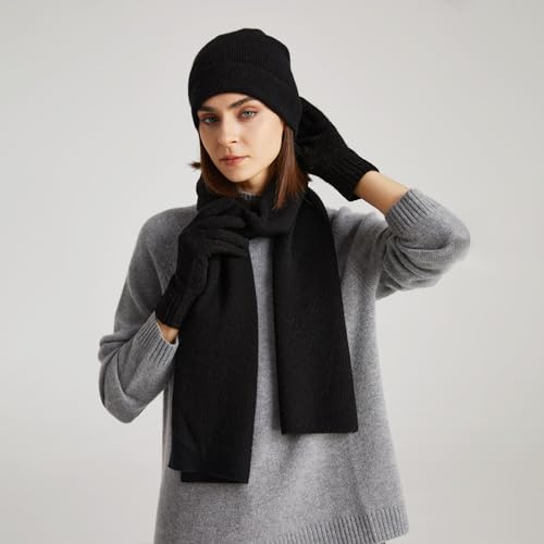 GreenMount Womens Cashmere Hat Gloves Scarf Set Warm Soft Cashmere Beanie Scarf Set Thanksgiving for Women2