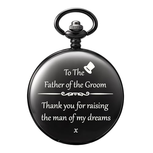 Image of TREEWETO Mens Engraved Pocket Watch Father of The Groom Gifts from Bride - to Dad of Groom Pocket Watches Wedding Gift for Father in Law