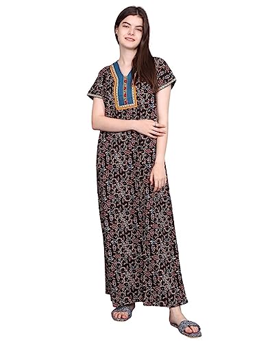 Image of Evolove Women's Cotton Long Maxi Night Gown Nighty Dress with Pocket, Super Soft Comfortable (LNG-Cotton-2)