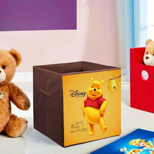 Image of Kuber Industries Collapsible Storage Box | Kids Toys Storage Organizer | Wardrobe Baskets for Clothes | Disney Pooh Print Print Foldable Box | Brown