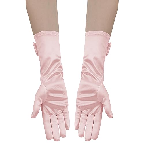 LUTER Girls Princess Long Gloves - Fashionable Dress Up Bows Comfortable Satin Long Finger Dress Gloves3