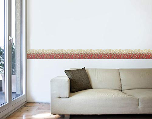 Image of WallDesign Vinyl Designer Artistic Red & White Flowers Wall Border Sticker - 5.25 Inch Width By 5 Ft Length