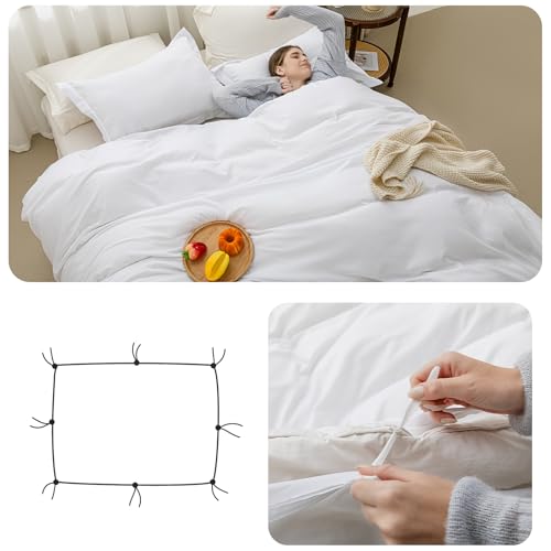 Image of SheRest White Duvet Cover Queen Size - Soft Brushed Microfiber, 3 Pieces, 1 Duvet Cover 90x90 Inches with Zipper Closure 8 Ties & 2 Pillow Shams, Breathable Bedding Set for All Season (No Comforter)