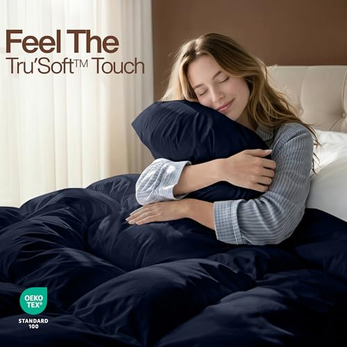 Image of Utopia Bedding King Comforter Duvet Insert, Quilted Navy Comforter with Corner Tabs, Box Stitched Down Alternative Comforters King Size 90 x 102 inches