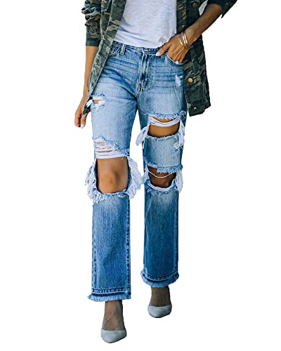 TACSTRUN Women Ripped Jeans Boyfriend Loose Distressed Straight Denim Pants