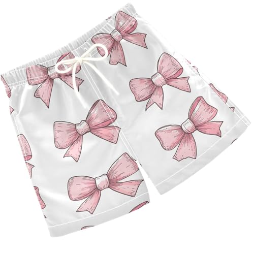 Pigsaly Boys Swim Trunks Cute Coquette Pink Ribbon Watercolor Boys Board Shorts Swimsuit Swimwear Summer Bathing Suit 3T