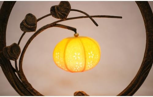 Mulberry Rice Paper Ball Handmade Flower Bud Design Art Nouveau Shade Yellow Round Globe Lantern Brown Asian Oriental Decorative Bedside Floral Accent Unusual Table Lamp