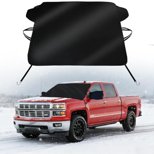 Image of Windshield Cover for Ice and Snow for Chevy Silverado 1500 3500 2019-2027, Windshield Snow Cover Oxford Fabric Waterproof All Weather Windshield Frost Cover for Trucks