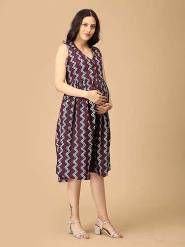 Image of The Mom Store Maternity Dress | Pre and Post Pregnancy Dress | V-Neck | Sleeveless | Indigo Vortex, Blue | L
