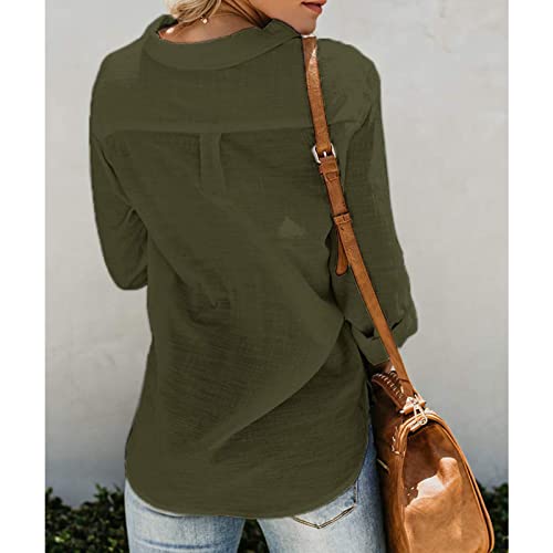 Camisa de gola virada, blusa de botão moderna gola V para encontros e festas femininas, Verde, X-Lar