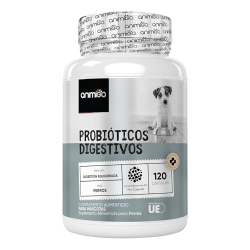 Enzimas Digestivas, Probióticos y Prebióticos para Perros 120 Cápsulas con Sabor a Pollo - 2,5 Mil Millones de UFC Que Ayudan al Sistema Inmune y Flora Intestinal, para Todas Las Razas y Tamaños