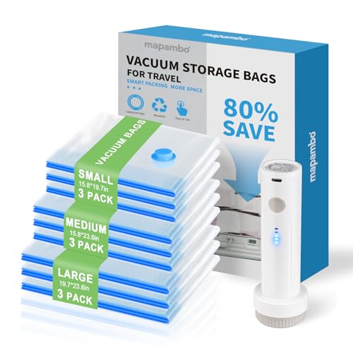 Mapambo Travel Vacuum Bags with -4000Pa Electric pump, 9 Pack