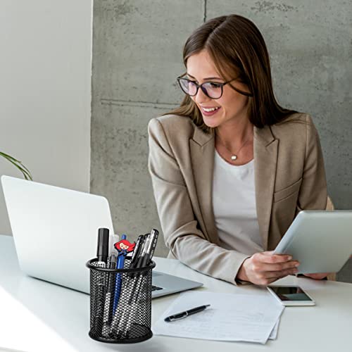 2pk Metal Mesh Pen Pot Pencil Holder for Desk Metal Office Mesh Desk Organizer Pen Holder Office Stationery - Desk Accessories & Storage Products, Black