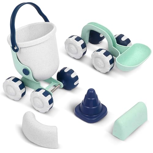 Asweets Beach Sand Toy Set Include Shovel, Bucket and Sandcastle Mold, Organic Green Plastic Travel Beach Sand Toys for KidsIdeal, Gift for Boys and Girls