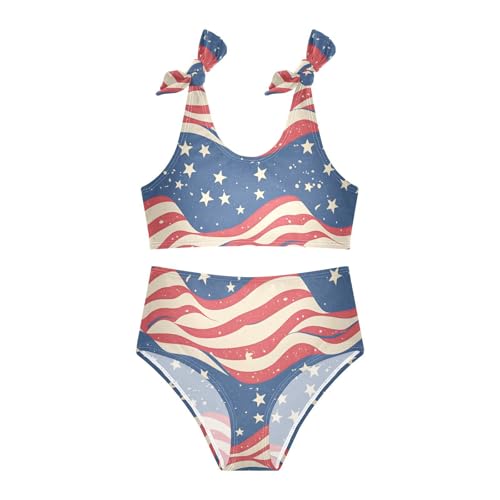 KLL Seamless Pattern USA Flag Girls 2 Piece Bikini Set Beach Swimsuit Swimming Suits Cute Shoulder Strap3