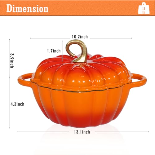 Pumpkin Enameled Cast Iron Dutch Oven with Lid, 4.5 QT Heavy Duty and Dual Handles Pot, Serves 3-5 and Oven Safe for Bread Baking, Braising, Cooking Soup and Family Gifts, Orange - Image 3