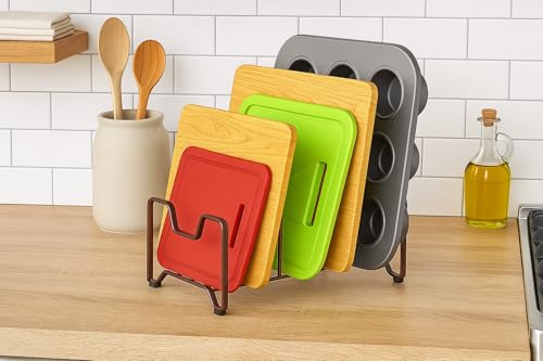 Image of Pan & Pot Lid Organizer Rack - Multifunctional Cookware for Cabinet, Pantry Chopping Board Holder, Space-Saving Kitchen Organizer, Black (L-9 x W-8.75 x H-7 Inches W-RACK)