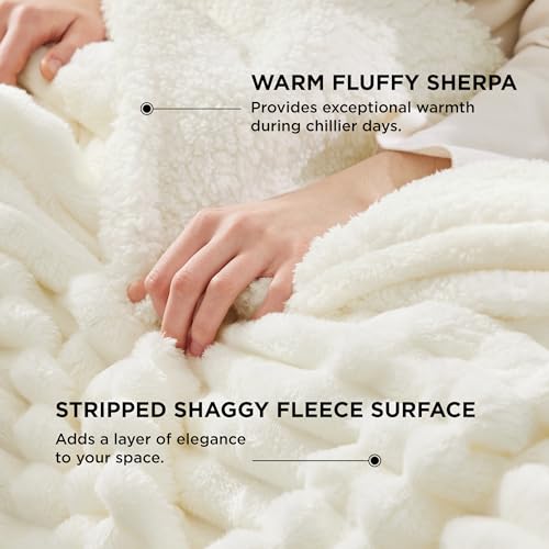 Bedsure Sherpa Blanket King Size for Bed - Super Soft, Cozy Fleece Thick Warm Blanket for Winter, GentleSoft Home Room Decor, White, 108x90 Inches by Bedsure - Image 3