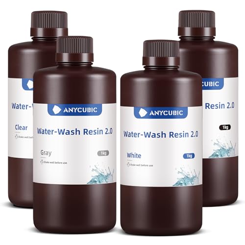 Image of ANYCUBIC Water Washable 3D Printer Resin 2.0 Bundle, 405nm High Precision 3D Resin, Low Shrinkage Photopolymer Resin for LCD Resin 3D Printer (Grey+Clear+White+Black,1kg per Bottle, 4kg in Total)