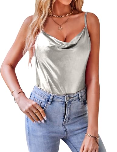 VIDUSSA Women's Shimmer Camisole Tops Cowl Neck Sleeveless Sparkle Blouses Summer Tank Shirt