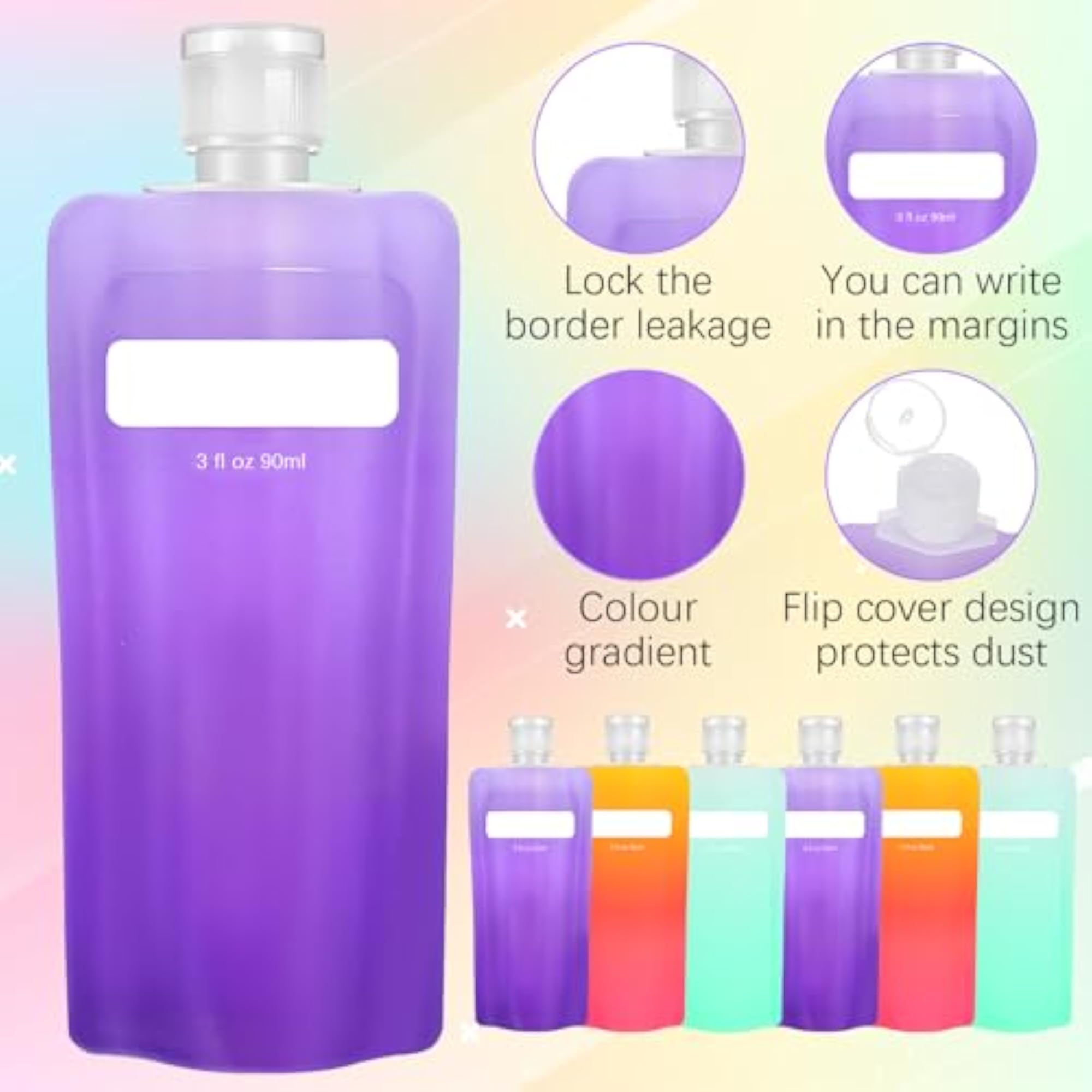 6 Pcs Travel Pouches for Toiletries, Leak Proof Containers
