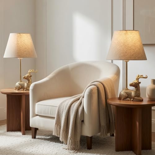 Image of BEHOMA Luxury Deer Figurine Table Lamp Set, Antique Gold - Set of 2 | Luxury Aluminium Deer table lamp in Antique Gold - as an accent lighting piece for living room - great wedding gift