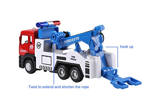haomsj Toy Tow Truck Pull Back Toy Cars Miniature Carrier Truck Toy for Boys and Girls, Lights and Sound - Thumbnail 5