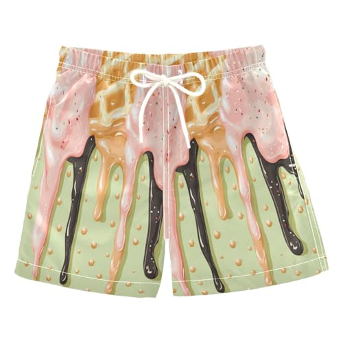 Boccsty Grass Green Rose Pink Ice Cream Boys Swim Trunks Baby Kids Summer Toddler Beach Board Shorts 2T