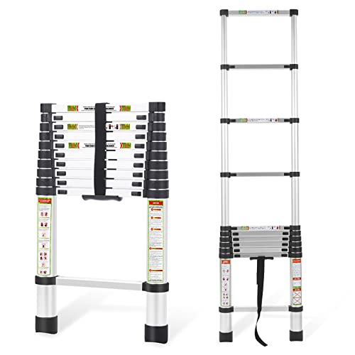 RIKADE Telescopic Ladder 10.5 ft Aluminum Telescoping Ladder with Non-Slip Feet Portable Extension Ladder for Household and Outdoor Working 330 lb Capacity