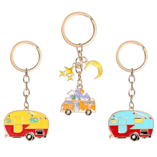 3 Piezas Llavero de Caravana de Metal, Llavero Metálico en Forma de RV Camper, Regalo Personalizado para Campistas, Accesorios de Cuidado para Coches y Caravanas