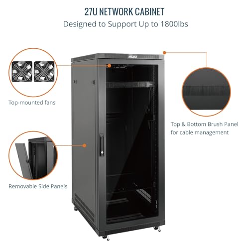 Image of Tecmojo Network Rack Cabinet,27U Server Rack,23.6 Inch Depth,Hold Up to 1800Lbs,Lockable Cabinet with Casters and Complete Accessories,Clear Door,for Home,Office,Small Business (27U 23.6 inch w*23.6 inch d)
