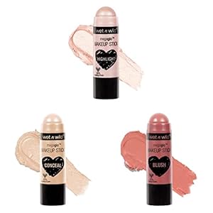 Wet n Wild MegaGlo Conceal & Contour Highlighter Stick & MegaGlo Makeup Stick Conceal and Contour Neutral Follow Your Bisque & MegaGlo Makeup Stick Conceal and Contour Blush Pink Floral Majority