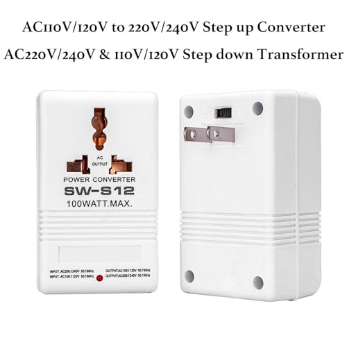 100W Power Converter, AC 110V to 220V Step Up Voltage Converter, AC 220V & 110V Step Down Transformer, Travel Adapter Transformer with Universal Socket for Small Appliances Below 50W