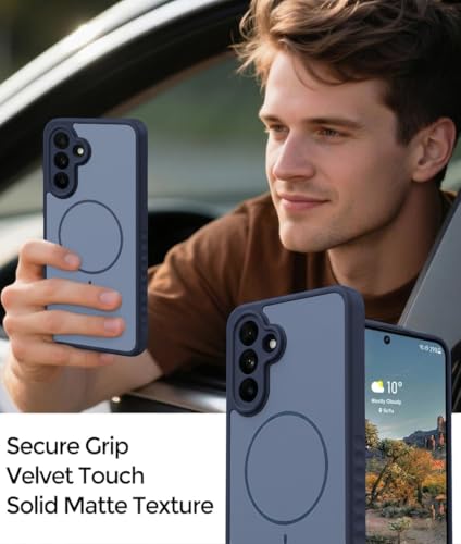 Image of VONZEE Matte Magnetic Case Compatible for Samsung Galaxy A55 Wireless Charging Shockproof Anti-Scratch TPU PC Slim Fit Full Protection Phone Cover for Samsung Galaxy A55-NAVY