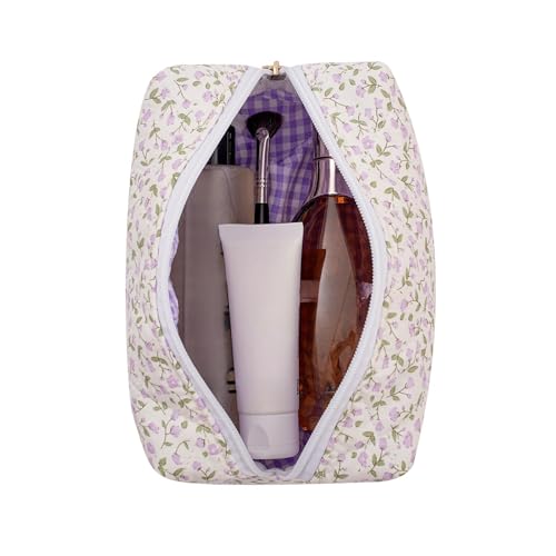 Alphabet Makeup Bag Cosmetic Bag for Women, Christmas Gifts for Girls Age 11-18, Personalized Floral Coquette Travel Bag, Trendy Stuff Zipper Make Up Pouch Organizer Bag (Purple Floral ZA)2