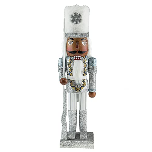 Clever Creations African American Silver Soldier 14 Inch Traditional Wooden Nutcracker, Festive Christmas Décor for Shelves and Tables