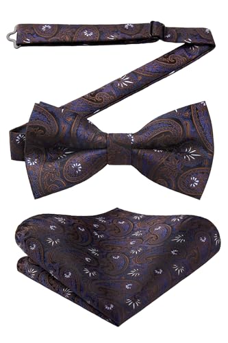 Image of HISDERN Bow Ties for Men Paisley Floral Pre-tied Bowtie Pocket Square Set Men's Formal Bow Ties Wedding Party