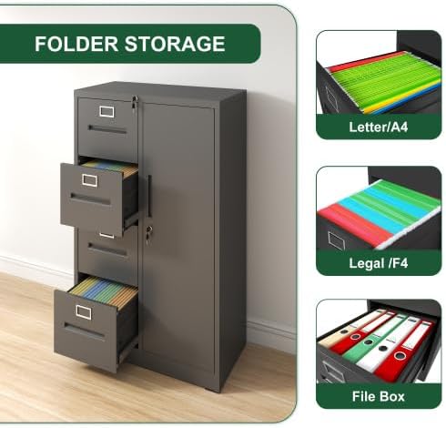Metal Storage Vertical Filing Cabinet with Lock, Steel File Locker with 4 Drawers and 1 Door for School, Living Room, Bedroom, Office (Black, 4 Drawers and 1 Door)