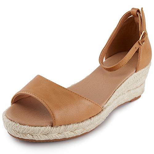 Kentti Sandales compensées Espadrilles bout ouvert et bride la cheville pour femmes Camel 40 EU Cover