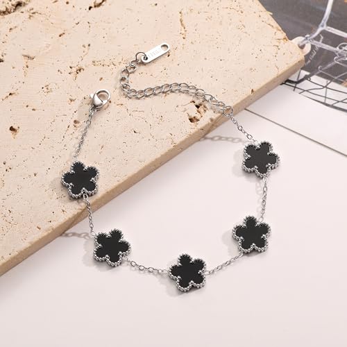 TICVSS Four Leaf Clover Bracelet for Women Platinum Plated Stainless Steel Lucky 4 Leaf Silver Chain Link Bracelet Jewelry Gift for Women3