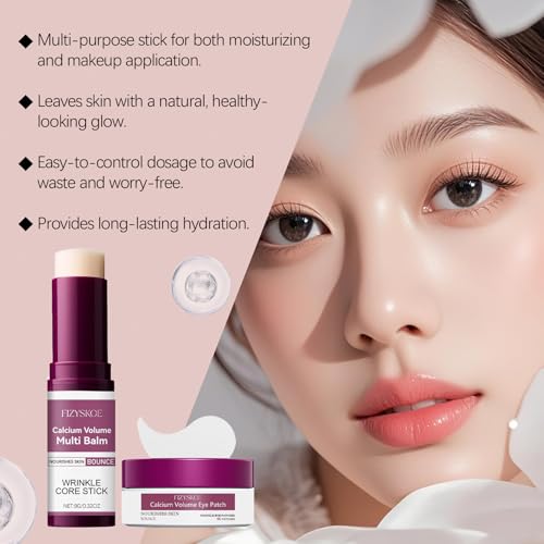 FIZYSKOE Eye Care Duo Set, Calcium Multi Balm Stick & Hydrogel Under Eye Patches 60ea (30 Pairs),Hydrating, Firming Skin, for Eye Treatment Skin Care Set (Balm Stick + Eye Patches)