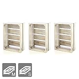 Die Holz-Kisten sind im Shabby-Chic Look weiß lasiert. Sie sind in Handarbeit aus Albacia Holz angefertigt, daher ist jede Kiste ein Unikat und kann sich leicht in Abmessungen und Gewicht unterscheiden.