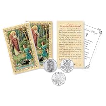 Trendzeen Saint Raphael The Archangel Prayer Card - Devotional Token, The Lords Prayer - Laminated Angel Raphael Card, Token Set - Patron Saint of Healers, Travelers Theme - 7 Items