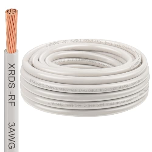 Image of XRDS -RF 3AWG THHN Electrical Wire 25FT - Stranded Bare Copper Conductor with PVC and Nylon Insulation, Heat and Oil Resistant Cable for Indoor & Outdoor Wiring
