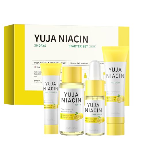 Yuja Niacin Skincare Kit, Niacinamide Skin Care Set, Face Cleanser Wash, Yuja Niacin Toner, Niacinamide Serum, Face Cream For Moisturizing Facial Kit for Women Men Even Skin Tone Travel Size Products