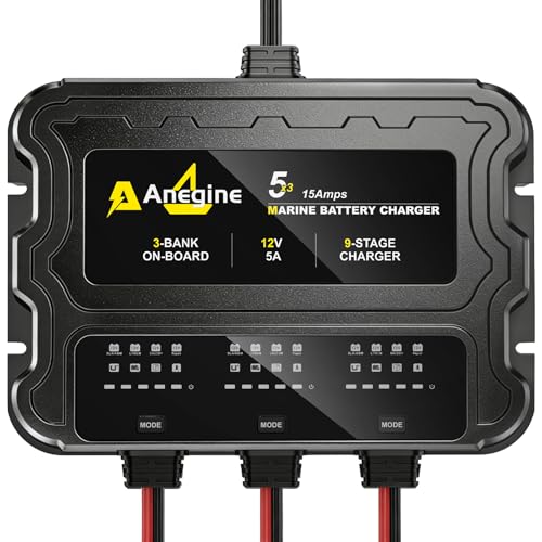 3 Bank Marine Battery Charger, 12V (5A/Bank) IP68 Waterproof LCD Onboard Battery Charger with Overcharge Protection & Temperature Compensation- for Lead-Acid, AGM, EFB, LiFePO4, Lithium, Boat, Car, RV