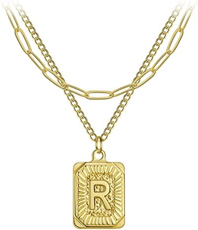 LIKGREAT Layered Initial Necklaces for Women A-Z Letter Alphabet Pendant Necklace Paperclip Chain Initial Choker Necklace Layered Adjustable Necklaces Jewellery for Girls