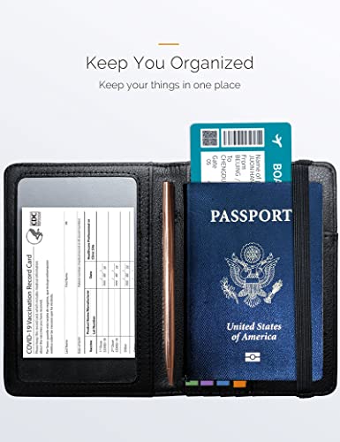 Mymazn Black Passport Holder Passport Wallet With Clear Pocket Passport And Vaccine Card Holder Combo Passport Cover Passport Case With Rfid Blocking Clear Pocket For Vaccine Card (Black) #TOP1